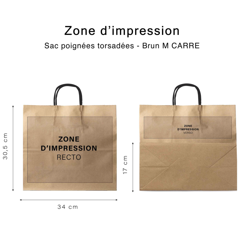 Sac Kraft M Carré Poignées Noires – Votre Logo Au Carré