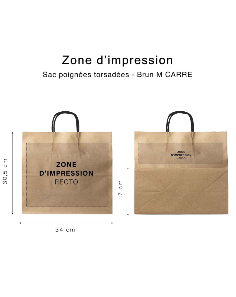 Sac Kraft M Carré Poignées Noires – Votre Logo Au Carré