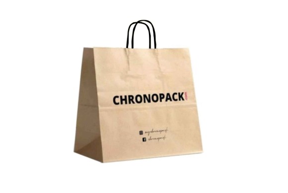 Chronopack Sac poignées torsadées noires kraft L