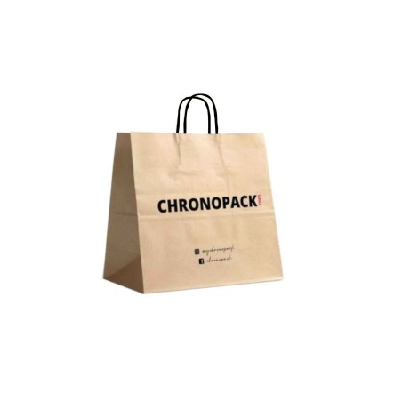 Chronopack Sac poignées torsadées noires kraft L